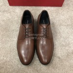 Ferragamo Lace Up Calf Leather Business Shoes Brown For Men