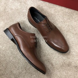 Ferragamo Lace Up Calf Leather Business Shoes Brown For Men