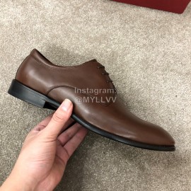 Ferragamo Lace Up Calf Leather Business Shoes Brown For Men