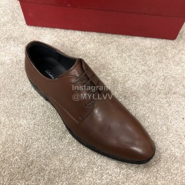 Ferragamo Lace Up Calf Leather Business Shoes Brown For Men