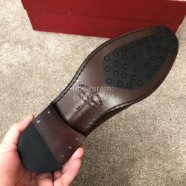 Ferragamo Lace Up Calf Leather Business Shoes Brown For Men