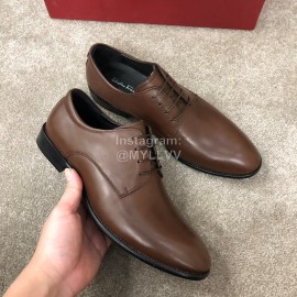 Ferragamo Lace Up Calf Leather Business Shoes Brown For Men