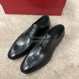 Ferragamo Lace Up Calf Leather Business Shoes Black For Men