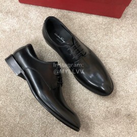 Ferragamo Lace Up Calf Leather Business Shoes Black For Men