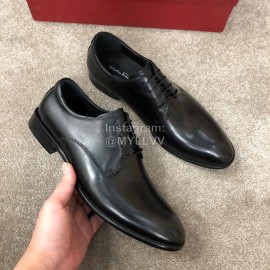 Ferragamo Lace Up Calf Leather Business Shoes Black For Men