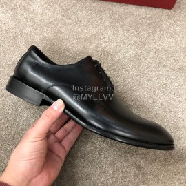 Ferragamo Lace Up Calf Leather Business Shoes Black For Men