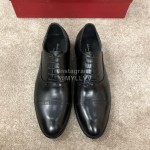 Ferragamo Lace Up Black Calf Leather Business Shoes For Men