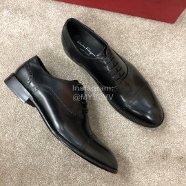 Ferragamo Lace Up Black Calf Leather Business Shoes For Men