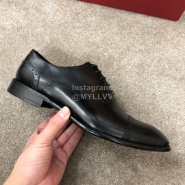 Ferragamo Lace Up Black Calf Leather Business Shoes For Men