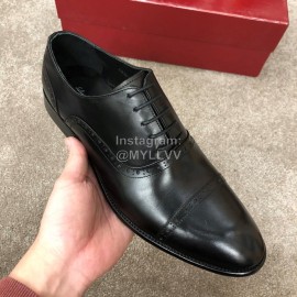 Ferragamo Lace Up Black Calf Leather Business Shoes For Men