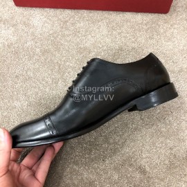 Ferragamo Lace Up Black Calf Leather Business Shoes For Men