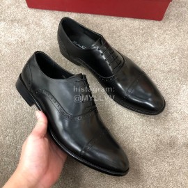 Ferragamo Lace Up Black Calf Leather Business Shoes For Men