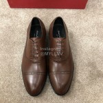 Ferragamo Cowhide Lace Up Business Shoes For Men Brown