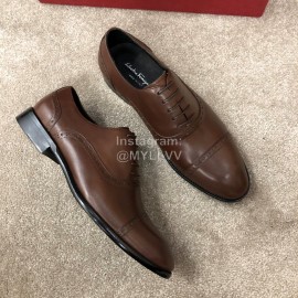 Ferragamo Cowhide Lace Up Business Shoes For Men Brown