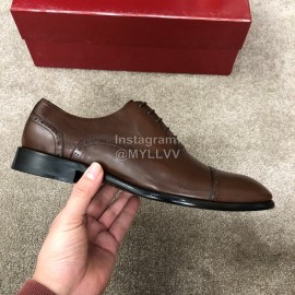 Ferragamo Cowhide Lace Up Business Shoes For Men Brown