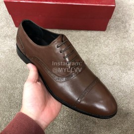 Ferragamo Cowhide Lace Up Business Shoes For Men Brown