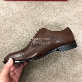 Ferragamo Cowhide Lace Up Business Shoes For Men Brown