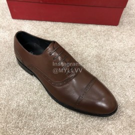 Ferragamo Cowhide Lace Up Business Shoes For Men Brown