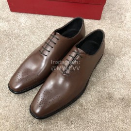 Ferragamo Brown Cowhide Lace Up Business Shoes For Men