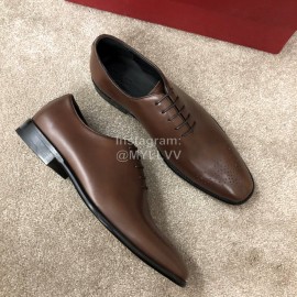 Ferragamo Brown Cowhide Lace Up Business Shoes For Men