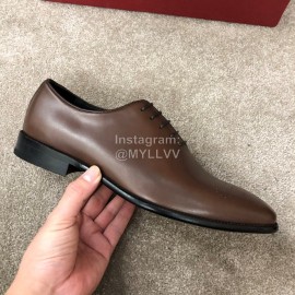 Ferragamo Brown Cowhide Lace Up Business Shoes For Men