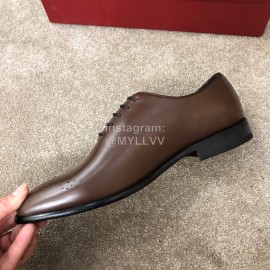 Ferragamo Brown Cowhide Lace Up Business Shoes For Men
