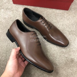Ferragamo Brown Cowhide Lace Up Business Shoes For Men