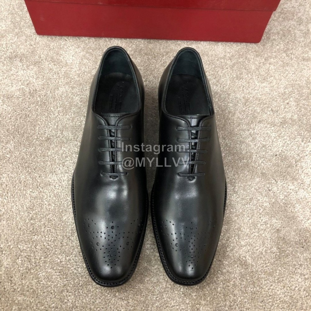 Ferragamo Cowhide Lace Up Business Shoes For Men Black