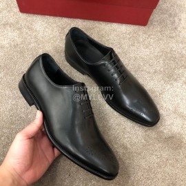 Ferragamo Cowhide Lace Up Business Shoes For Men Black