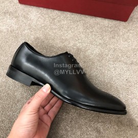 Ferragamo Cowhide Lace Up Business Shoes For Men Black