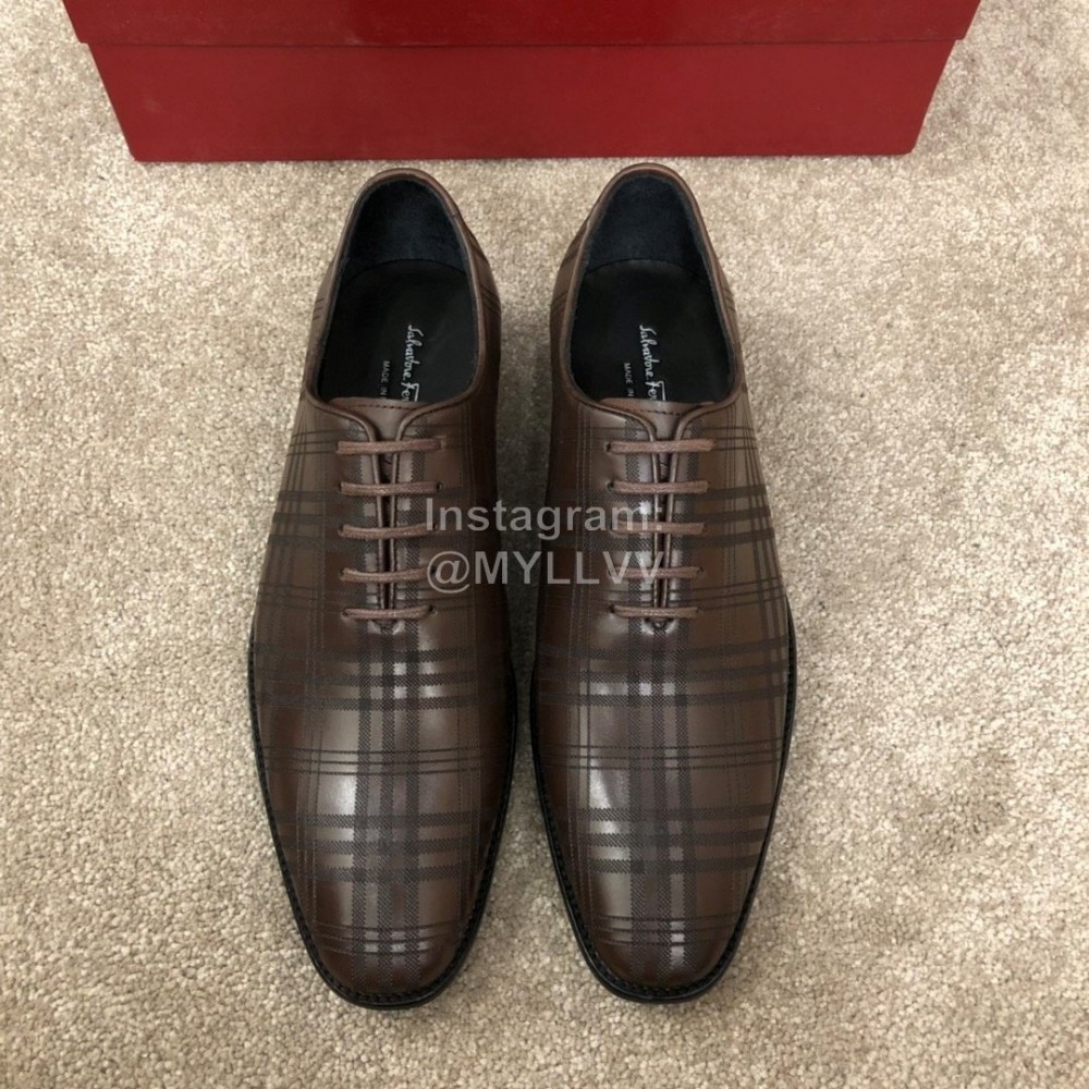 Ferragamo Plaid Cowhide Lace Up Business Shoes For Men 