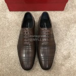 Ferragamo Plaid Cowhide Lace Up Business Shoes For Men 