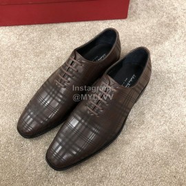 Ferragamo Plaid Cowhide Lace Up Business Shoes For Men 
