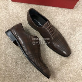 Ferragamo Plaid Cowhide Lace Up Business Shoes For Men 