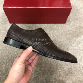 Ferragamo Plaid Cowhide Lace Up Business Shoes For Men 