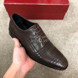 Ferragamo Plaid Cowhide Lace Up Business Shoes For Men 