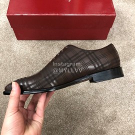Ferragamo Plaid Cowhide Lace Up Business Shoes For Men 