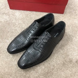 Ferragamo Plaid Cowhide Lace Up Business Shoes For Men Black
