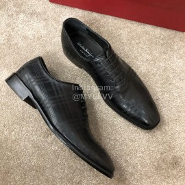 Ferragamo Plaid Cowhide Lace Up Business Shoes For Men Black