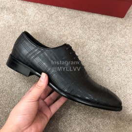 Ferragamo Plaid Cowhide Lace Up Business Shoes For Men Black