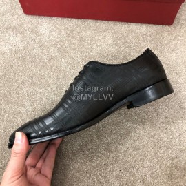 Ferragamo Plaid Cowhide Lace Up Business Shoes For Men Black
