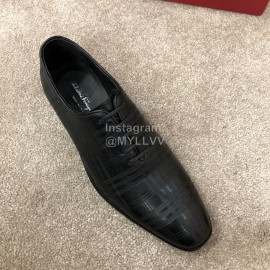 Ferragamo Plaid Cowhide Lace Up Business Shoes For Men Black