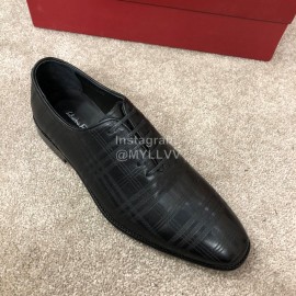 Ferragamo Plaid Cowhide Lace Up Business Shoes For Men Black