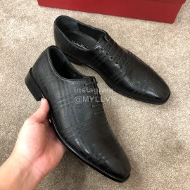 Ferragamo Plaid Cowhide Lace Up Business Shoes For Men Black