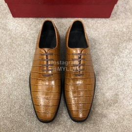 Ferragamo Lace Up Cowhide Business Shoes For Men Brown