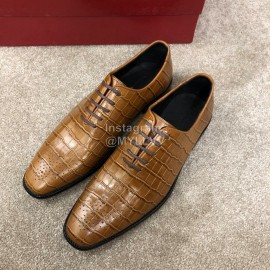 Ferragamo Lace Up Cowhide Business Shoes For Men Brown