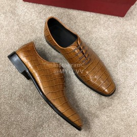 Ferragamo Lace Up Cowhide Business Shoes For Men Brown