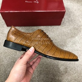Ferragamo Lace Up Cowhide Business Shoes For Men Brown