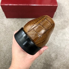 Ferragamo Lace Up Cowhide Business Shoes For Men Brown