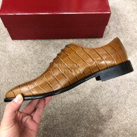 Ferragamo Lace Up Cowhide Business Shoes For Men Brown